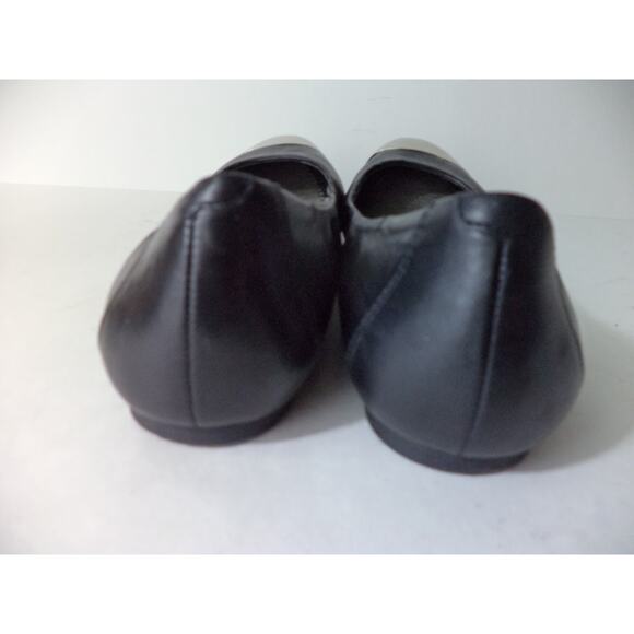 KATE PRESTON US 7.5M BLACK SOFT SMOOTH LEATHER BALLET FLATS SHOE SILVER TOE CAPS - Picture 3 of 7